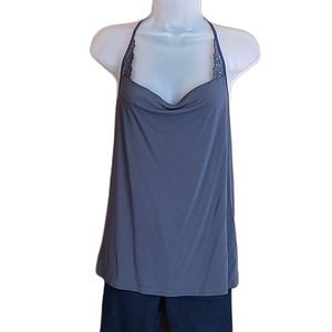Express Cowl Neck Camisole Tank Top Lace Racerback Cami Draped Plunging Neckline